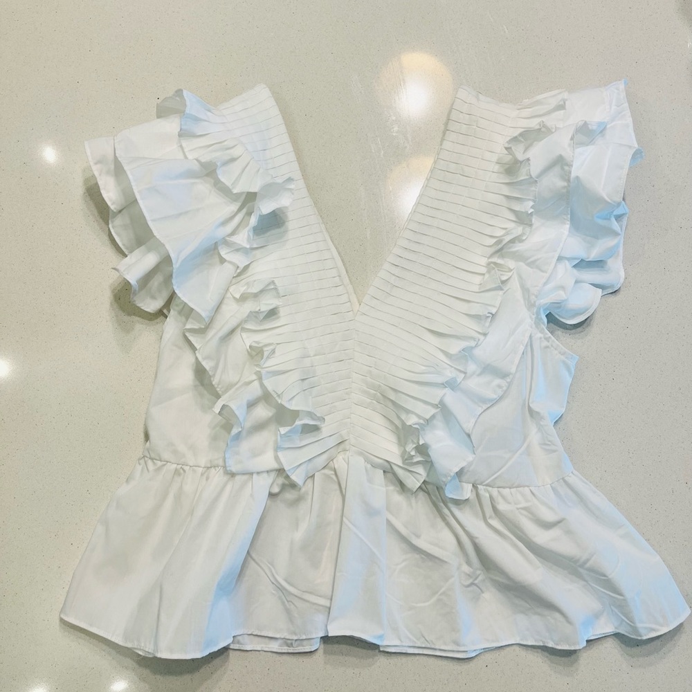 Ortega White Ruffled Peplum Blouse